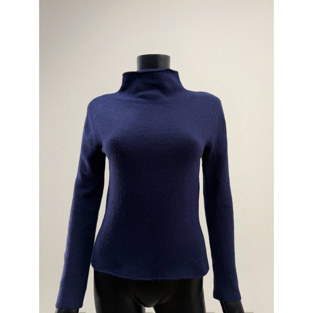 Women's Twiggy Navy Blue‎ Mock Neck Knit Sweater Size S Lambswool Blend